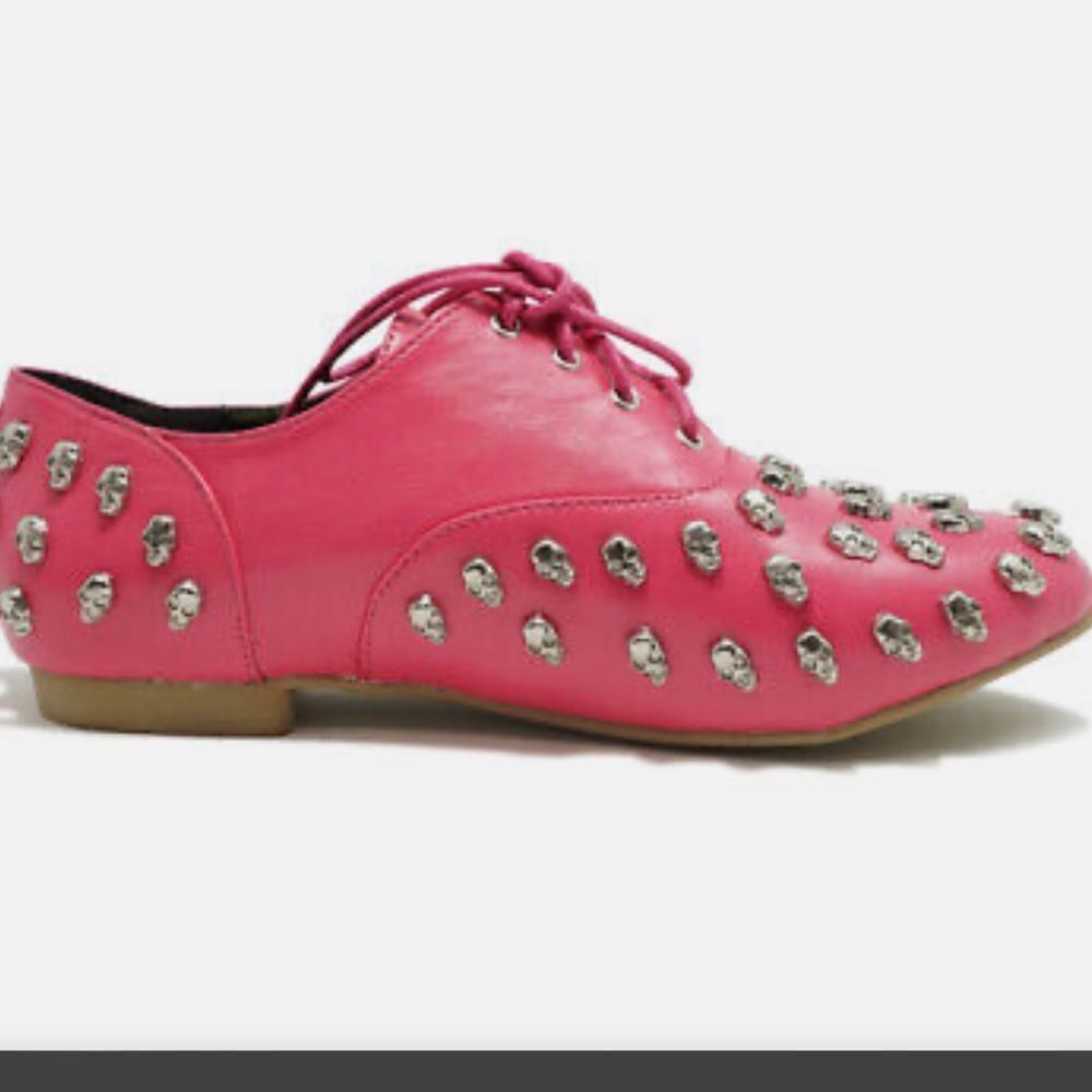 Abbey Dawn Tough Crowd Oxford flats embellished w/metal skulls by Avril Lavigne